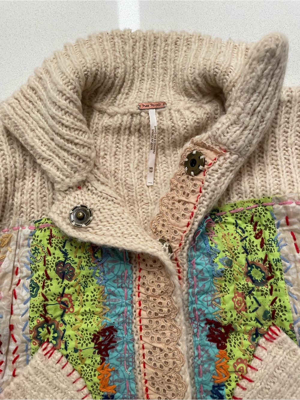 Vintage Free People Grandma Goes West Patchwork Knit Cardigan Sweater - Picture 7 of 14
